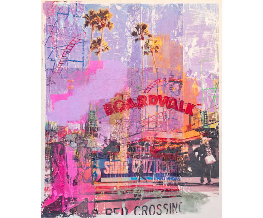 artwork mixed media collage santa cruz boardwalk amusement park california  image